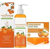 Persimmon Body Wash und Persimmon Soap Bar Set, Body Wash Geruchskontrolle für Gesicht und Körper, Frische Geruch, Tiefe Reinigung und Feuchtigkeit für Frauen und Männer
