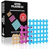 AKUPUNKTOX© Premium Gittertape - Verbessertes Konzept 2021 I Innovative Cross Pflaster I Akupunktur-Pflaster I Gitterpflaster I 3 Größen Set I Cross-Tape Typ a b c I 140 Stück Pflaster Set