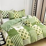 LLSZAHD Grüne Polka Punkte Bettwäsche 135×200cm, Frischer Natürlicher Stil Muster bettwäsche-Sets, Mikrofaser Bettbezug mit Reißverschluss und Kissenbezug 80×80cm