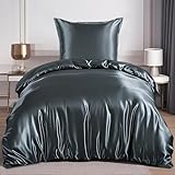 RUIKASI Satin Bettwäsche 135x200 Grau - Luxus Bettbezug mit Glanz wie Seiden Bettwäsche Set für Haar und Haut, Glänzend Bettwäsche 135x200cm mit Reißverschluss und Kissenbezug 80x80cm