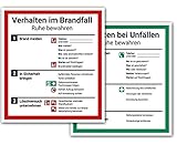 Schild Aushang Verhalten im Brandfall und Verhalten bei Unfällen als Set, 18x20cm, ISO 7010, Notfallplan