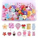 EBANKU 80 stücke 3D Nagel Charms Kit, Nagel Charms Harz Charms Gemischte Süßigkeiten Lutscher Blume Donut Kirsche Harz Flatback Slime Beads Making for DIY Craft Making Nail Art Dekorationen