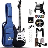 Winzz Erwachsene E-Gitarre 4/4 Größe, HSS Tonabnehmer, E-Gitarre ST für Anfänger Starter Paket mit 12 Zubehör, Ideal Kinder E-Gitarre Kit 12+ Jahre (39' Matte Schwarz, Weißes Schlagbrett)