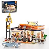 FUNWHOLE City Gas Station Bauset mit Licht – 1608PCS modularer Brick-Baukasten für Erwachsene & Teenager, zur Ausstellung & Roadtrip-Szenen, inklusive Oldtimer & Werkzeuge