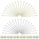 TOAOB 200 Stück Silberton Golden Kupfer Nietstifte Kugelkopf 50mm mit 200 Stück Metall Blütenblattförmige Abstandsperlen für Ohrring Schmuckherstellung
