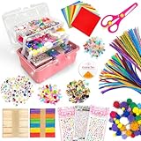 LINAYE 2500+Pcs Bastelset Bastelkoffer für Kinder,Bastelmaterial Bastelbox Gehören Pfeifenreiniger,Pompons,Scrapbooking Basteln Set Alter 4 bis 10 Geschenk für Junge Mädchen Bastelbedarf Dunkelrosa