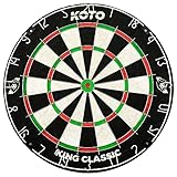 KOTO - King Classic Dartscheibe (Offizielle Turniermaße) Afrikanische Sisal & Borsten Dartscheibe, Inkl. Slim Wire Technologie, Klammer & Klammerfrei