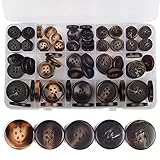 OELFFOW 110 Stück gemischte Nähknöpfe, 4-Loch-Bastelknöpfe, 5 Farben, 3 Größen (15 mm, 20 mm, 25 mm), Anzugmäntel, Harzknopf, geeignet für verschiedene Kleidung, Nähen, Basteln (braun)