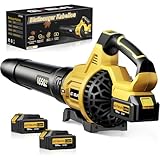 GEVEELIFE Akku-Laubbläser, 18V 257 km/h Elektrischer Laubbläser mit 3-Gang & 2x5,2Ah Akkus –Kabellos laubbläser für für Garten, Laub,Staub & Schnee (Inklusive Batterie), Gelb