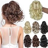 PARXITN Ponytail Extension 20cm Kurz Gelockt Gewellt Claw Clip in Synthetik Haarteil Pferdeschwanz Haarverlängerungen Zopf Bleichblondine