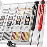 Nicpro Tischler Bleistifte Set, 2 Solide Zimmermannsbleistifte mit 24 Vielseitige Minen, druckbleistift Marker, Tieflochmarker Bleistift mit Eingebauter Spitzer für Holzbearbeitung, Baustelle mit Etui