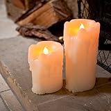 Lights4fun 2er Set LED Echtwachs Kerzen mit Wachstropfen Timer Batteriebetrieb Deko Wohnzimmer LED Kerzen flackernde Flamme
