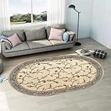 Vintage Orientalisch Traditioneller Oval Kurzflor Teppich Esszimmer Eingangsbereich Wohnzimmer Schlafzimmer rutschfest Waschbar Teppich, Vintage Blumenmuster Beige, 160 x 200 cm