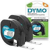DYMO Original LetraTag Etikettenband | schwarz auf weiß | 12 mm x 4 m | selbstklebendes Kunststoff Schriftband| für LetraTag-Beschriftungsgerät | 2 Etikettenkassetten