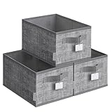SONGMICS Aufbewahrungsbox 3er Set, zusammenklappbar, Stoffboxen aufbewahren, 30 x 20 x 15 cm, für Kleiderschrank, 2 Griffe, Etikette, für Schlafzimmer Wohnzimmer, schilfgrau ROB415G01