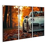 islandburner Bild auf Leinwand Herbstlicher 911er im Sonnenuntergang - Leinwand 130x80cm - 3 Teile
