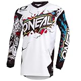 O'NEAL | Motocross-Jersey Langarm | Kinder | MX MTB Mountainbike Enduro | Eingenähter Ellbogenschutz, V-Ausschnitt, Atmungsaktives Material | Element Youth Jersey Villain | Weiß | Größe L