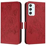COTDINFOR Schutzhülle für Samsung Galaxy A35 5G, Galaxy A35 5G, Brieftaschen-Schutzhülle mit Kreditkartenhalter, Ständer, RFID-Blockierung, Lederprägung, Rose, stoßfeste Handyhülle für Samsung Galaxy