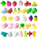 32 Stück Mini Mochi Squishy Set Kawaii Dinosaurier Obst Tier Squeeze Squishies Anti-Stress-Spielzeug Fidget Toy für Jungen und Mädchen Geburtstagsgeschenk Weihnachten Geschenktüten Kindergeburtstag