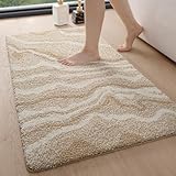 DEXI Badezimmerteppich 61 x 110 cm, Badvorleger rutschfest waschbar, Badematte Mikrofaser Saugfähig, weicher Badematten & Badteppiche für Dusche, Badezimmer, Waschküche, Beige