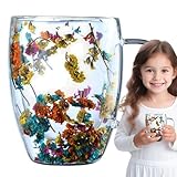 Vibhgtf Doppelschichtiges Teeglas – isolierter Blumenkaffee mit Griff, hitzebeständig und verbrühungssicher, elegantes Design für Zuhause und Büro, mundgeblasenes für mehr