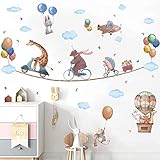 HPNIUB 40 Stück Tier Wandtattoo,Wandaufkleber Kinderzimmer Lichtfarbe,134x40cm (BxH),Tiere Babyzimmer Wandsticker,DIY Zirkus Giraffe Hase Wandaufkleber für Junge Mädchen Schlafzimmer Wanddeko