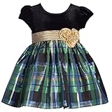 Bonnie Jean Baby Mädchen 3M-4T Samt Plaid Taft Weihnachtskleid, Schwarz-Grün-Gold, 24 Monate