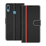 COODIO Handyhülle für Huawei Y6 2019 Handy Hülle, Huawei Y6 2019 Hülle Leder Handytasche für Honor 8A / Huawei Y6 2019 Klapphülle Tasche, Schwarz/Rot