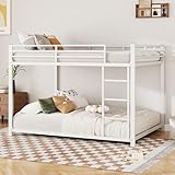 EMKK Kinderbett 140x200cm, Etagenbett 2 Kinder mit Treppe, Eisern Stockbett Hochbett Bettgestell mit Rausfallschutz und Lattenrost, Doppelbett für Kinder Schlafzimmer, Ohne Matratze (Weiß)