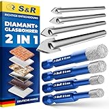 S&R Diamantbohrer Set 8-tlg, 4 x Diamant-Bohrer 5, 6, 8, 10 mm, 4 x YG8 Karbid Hartmetall-Bohrer 4, 5, 6, 8 mm, für Harte Keramik, Fliesen, Granit, Glas, Porzellan, Marmor, Feinsteinzeug, in Rundbox