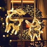 Jsdoin Weihnachtsmann Und Elch Weihnachtsbeleuchtung, LED Weihnachtsdeko Fenster Lichter, Beleuchtet mit Batteriebetriebene, Timer, Lichterkette für Weihnachten Deko, Balkon, Party, Hochzeit(Warmweiß)