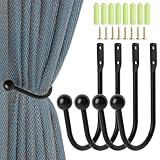 Vorhanghalter, 4 Stück, Vorhang-Raffhalter, Vorhanghalter für Wandvorhang, U-Form, Vorhanghaken für Wand, mit Schrauben für Vorhänge, Schwarz