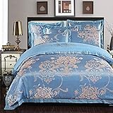 LYLXSF Bettbezug-Set, Super-Bettwäsche-Set, 4-teilig, Baumwollsatin, Tencel-Stickerei, versteckter Reißverschluss, Exquisite Verarbeitung, Bezug aus 100% Baumwolle (F King)