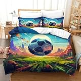 UFAZEHDNS Fußball Bettbezug Bettwäsche Set Kinderbettwäsche-Set Reißverschluss Mit Kissenbezug Betten Set Für Jungen Und Mädchen, Kinder Single（140x200cm）