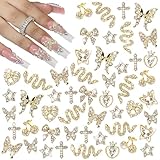 Lilbitty 24 Stück Nagel-Charms, Y2k-Legierung, Nail Art, Strass-Charms, 3D-Herz, Schleife, Schmetterling, Charm mit Strasssteinen, Kirsch-Nagel-Edelsteinen, glänzender Schmuck