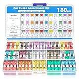 Flaconi 180PCS Autosicherungen,Feinsicherung Sortiment,Flachsicherungen,Autosicherungen Set Gemischt,Flachsicherungen Kfz,Auto Sicherungen Set,für PKW/Wohnmobil/Motorrad,Kfz Sicherung,Sicherungen Kfz