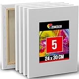 5-tlg. Set Keilrahmen 24x30cm - Leinwand Malen - Painting Canvas zum Aquarellfarbe Ölfarbe Acrylfarbe malen - Leinwand auf Keilrahmen aus Holz 100% Säurefreie Baumwolle Leinwand weiss