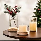 NUPTIO Windlicht Glas Wohnzimmer Deko: Holz Kerzenständer Kerzenhalter Windlichter Outdoor 2er Set Gläser Vase Stumpenkerzen Tischdeko Badezimmer Deko Esstisch Tisch Weihnachten Hochzeit