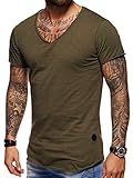 behype. Herren Oversize Kurzarm Basic T-Shirt V-Neck 20-1720 Khaki L