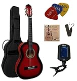 3/4 GITARRE - KONZERTGITARRE IM SET - CLASSIC - ROT-SCHATTIERT - DECKE LINDENHOLZ - TASCHE - BAND - SAITEN - 3xPIK - STIMMGERÄT ET33B - C4