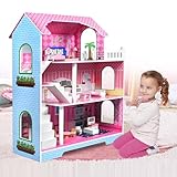 ACXIN DIY Puppenhaus Puppenhaus Holz Dollhouse mit Möbel und Zubehör Barbie Haus Große Spielset Barbie Spielzeug für Mädchen und Jungen Playmobil Puppenhaus Haus Puppenvilla
