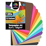 OfficeTree 120x Tonpapier A4 Bunt 130g - 12 Farben - Buntpapier zum Basteln - Bedruckbar - Bastelpapier Bunt - Buntes Papier - Farbpapier A4
