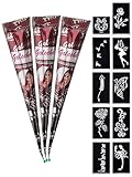 eLander 3x Temporäre Tattoo Natürliche + 10x Henna Tattoo Schablone,Temporäre Mehndi Tattoos, Natürliche Kegel, Tattoo sticker, Temporäre Tätowierung (Braun)