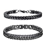 2 StüCke Herren Armband Panzerkette,Herren Armband Edelstahl,Armband Herren Jungs Edelstahl,19cm Schwarz Panzerkette Armband FüR MäNner,Hip Hop Jewelry Cuban Link Chain Armband