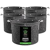 VIVOSUN 5er-Packung 20L Pflanzsack, 360G Dicke Vliesstofftöpfe mit Griffen und Multifunktionsösen, Pflanztasche für Kartoffeln, Tomaten und Erdbeeren