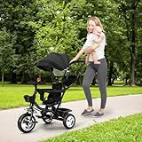 4 in 1 Kinderdreirad Tricycle für Kinder ab 12 Monate bis 5 Jahren mit Abnehmbarer Sonnendach&Schubstange Dreiräder,Jogger, mit Dachfenster, Sicherheitsgurte, 360 Grad Drehbar,4 in 1 (schwarz)