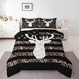 Loussiesd Hirsch Bettdecke 135x200cm Hirsch Jagd 4-Jahreszeiten Bettdecke Amerikanische Flagge Camouflage Baum Zweige Camo Steppbett Militärstil Winter Sommer Bettdecke