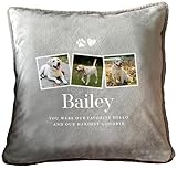 The Lovely Keepsake Company Kuschelkissen für Haustiere, mit 3 Fotos, Kunstfell, personalisierbar, 40 x 40 cm