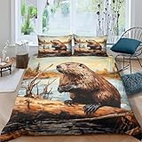 Tier Biber Bettwäsche 135X200 cm 3D Gedruckte Bettwäsche-Sets，Warm Und Atmungsaktiv Mikrofaser Bettwäsche ​Und 2 Kissenbezug ，Geeignet Für Erwachsene Und Kinder Teenager - Pflegeleicht -100R027F298U1