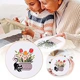 Stickdatei Katzen für Anfänger, Florales modernes botanisches Handstickset mit Mustern MlU128 (C, B)